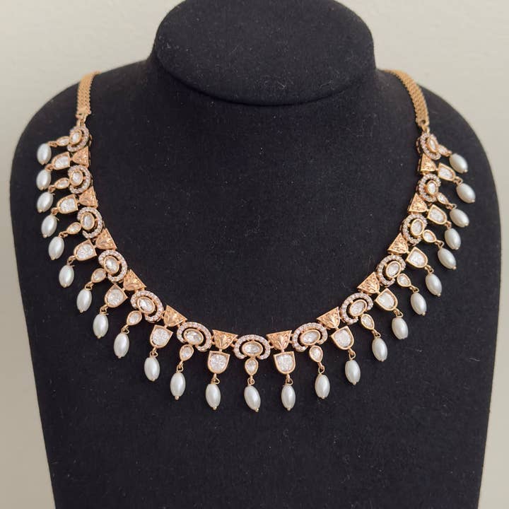 Vinnis Jewelry - Wholesale Jewelry Set - Pearl Raaga Necklace Set – Gold-Plated CZ & Drop Pearl Bridal Jewellery2