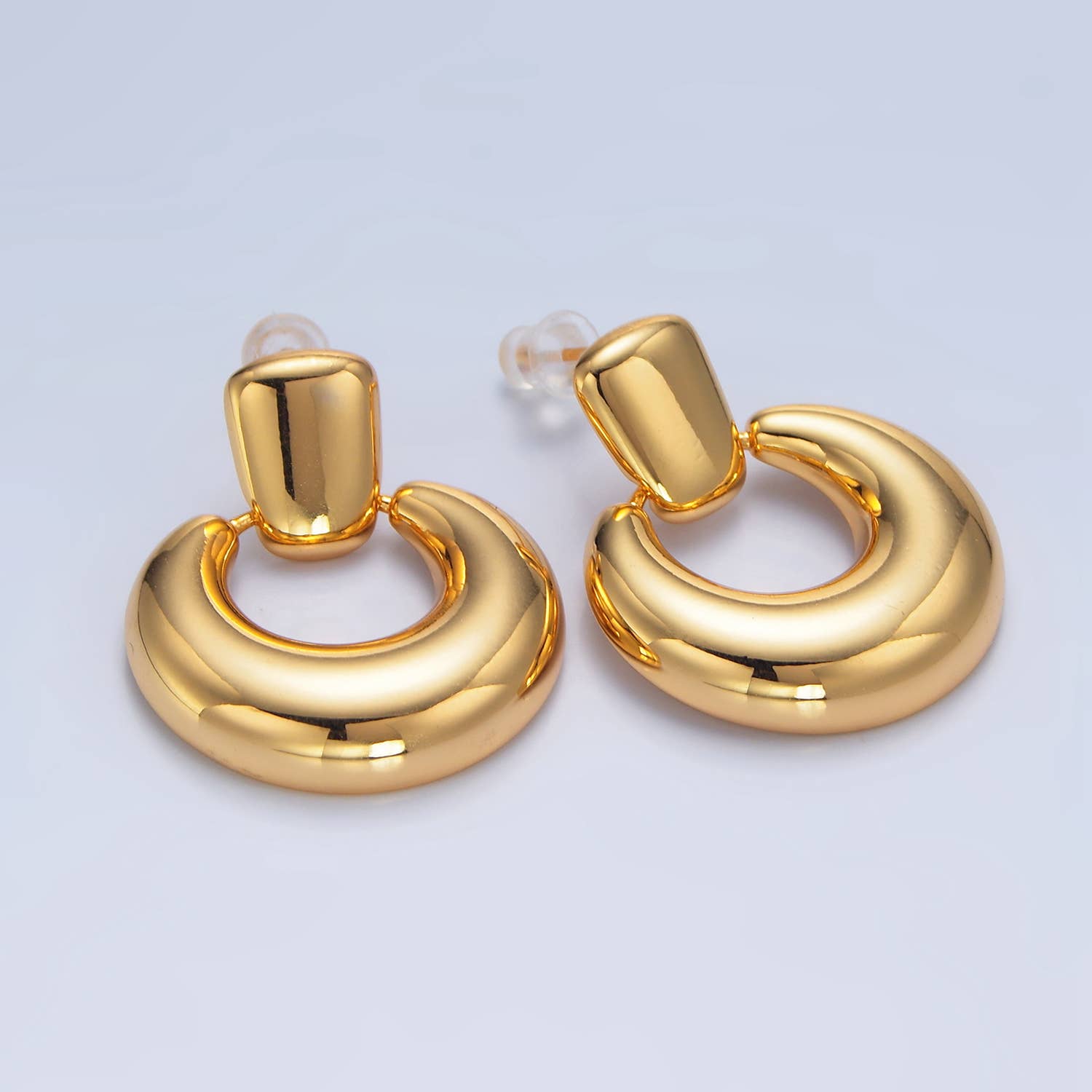 Aim Eternal - Wholesale Stud/Post Earrings - 24K Gold Filled Bubble Door Knocker Drop Studs | AD7710