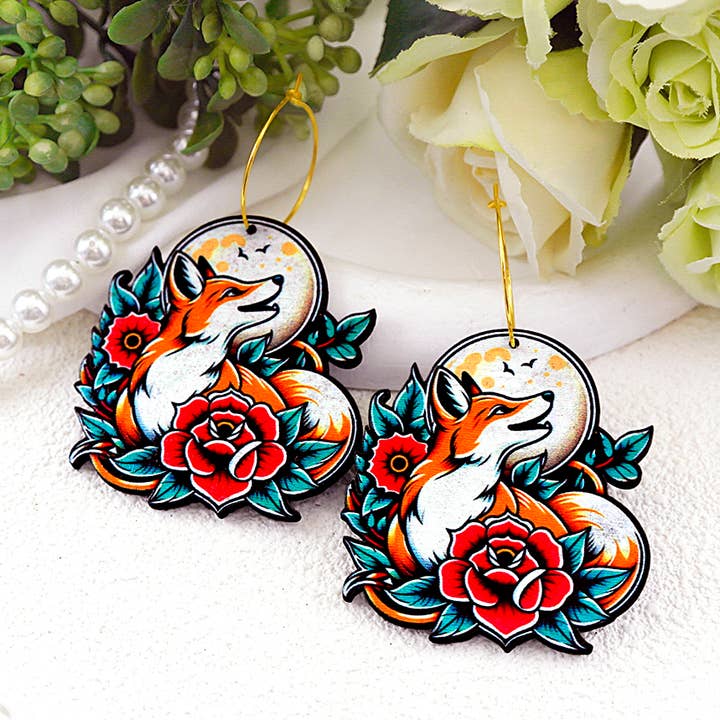 Heart Fox Wooden Earrings for wholesale by HappyJewelrySupplies