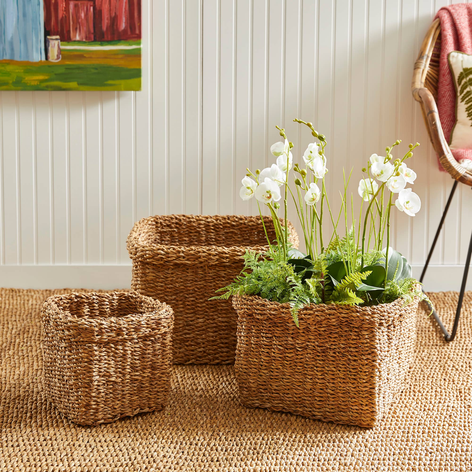 Napa Home & Garden - Wholesale Basket - Seagrass Square Baskets With Cuffs, Set of 31