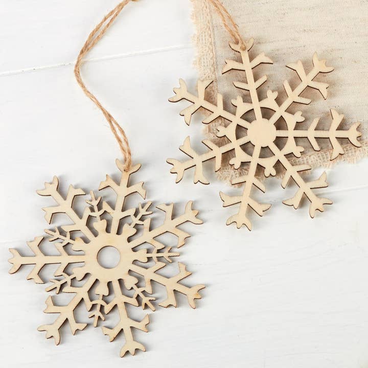 Factory Direct Craft - Wholesale Cutouts - 4" Natural Wood Snowflake Laser Cut Ornaments (Pack of 2)
