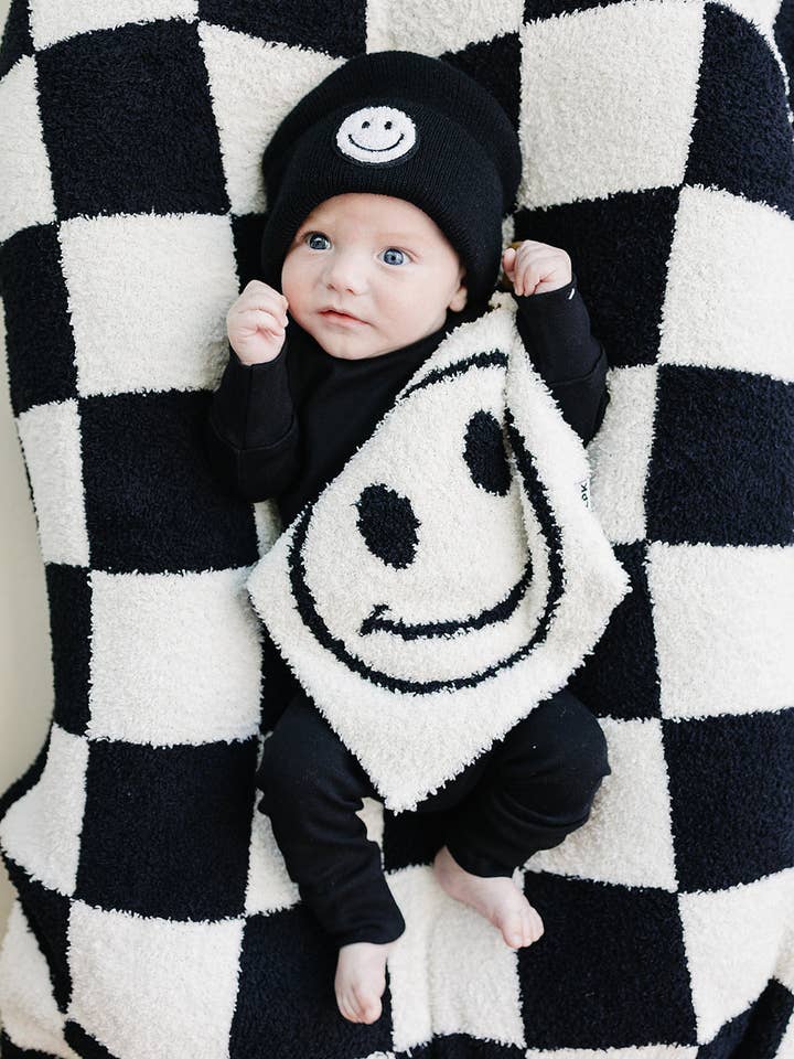 Smiley Plush Lovey | Black for wholesale by Lucky Panda Kids