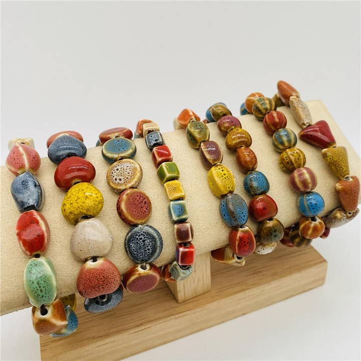 Mio Queena - Wholesale Beaded Bracelet - Colored Glazed Ceramic Elastic Bracelets