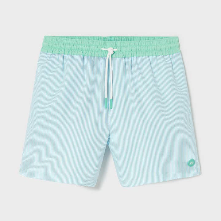 Shorts de baño a rayas azules y blancas de poliéster 100 % reciclado para venta al por mayor de BILLYBELT