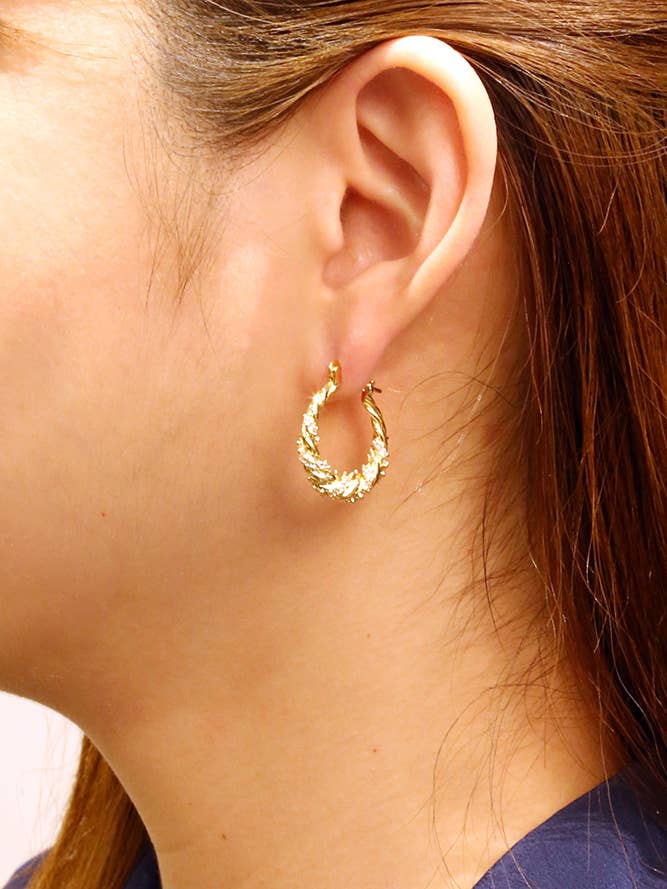 14K Twisted Rope Pincatch Earrings for wholesale by Hana