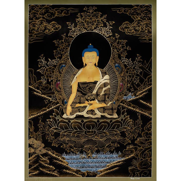 Thangka du Bouddha Shakyamuni Céleste – La Lumière du Dharma pour la vente par Boudha Stupa Thanka Centre