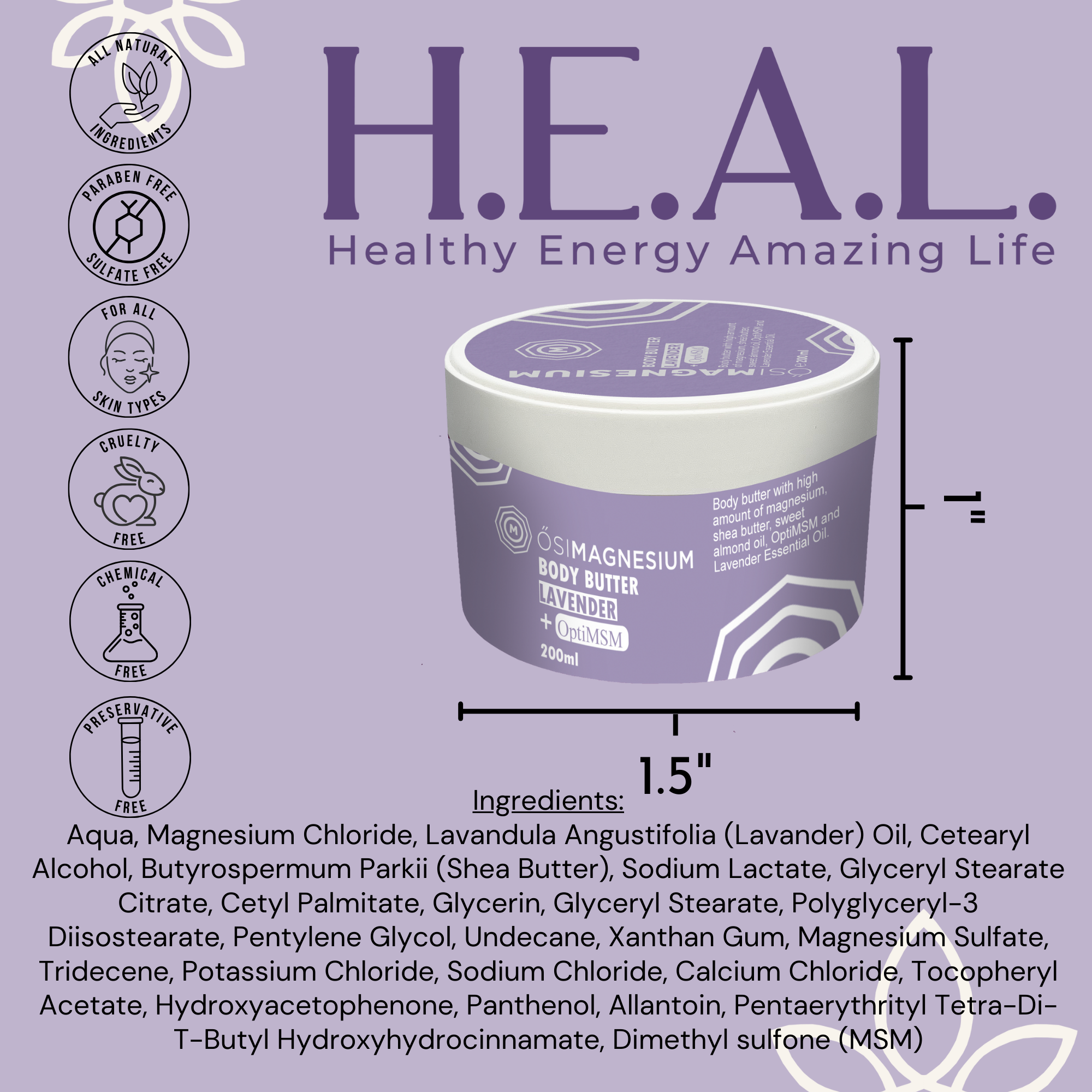 Healthy Energy Amazing Life - Wholesale Body Balm/Butter - ŐSIMAGNESIUM Lavender Body Butter + OptiMSM - 6.76oz6