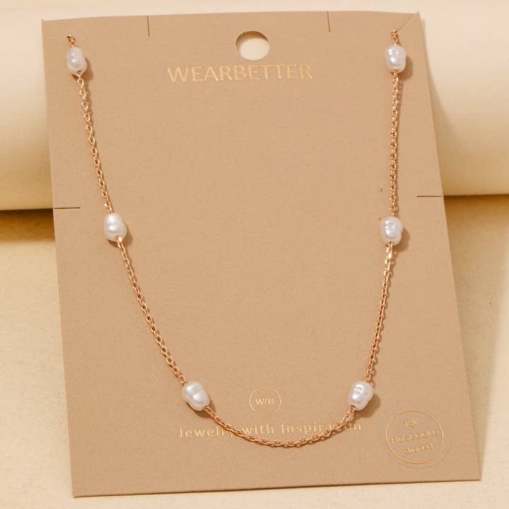 Anarchy Street - Wholesale Link & Chain Necklace - Gold Dipped Pearl Beads Station Chain Necklace