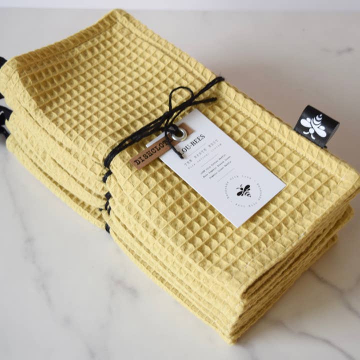 Extra-Strong Organic Waffle Dishcloth-4-Ply Power, Mustard. for wholesale by Lou Bees