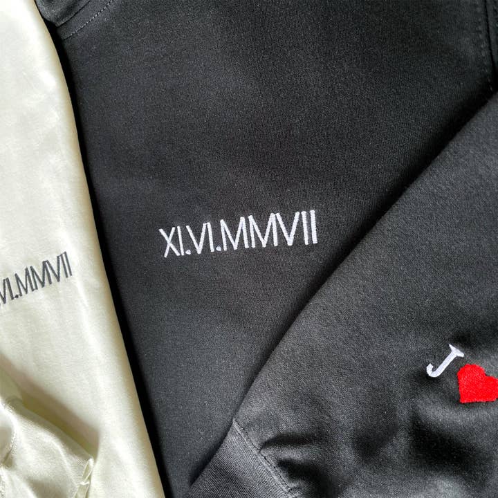 custom sweatshirt embroidery Date Roman Numerals Anniversary for wholesale by Oubaprint