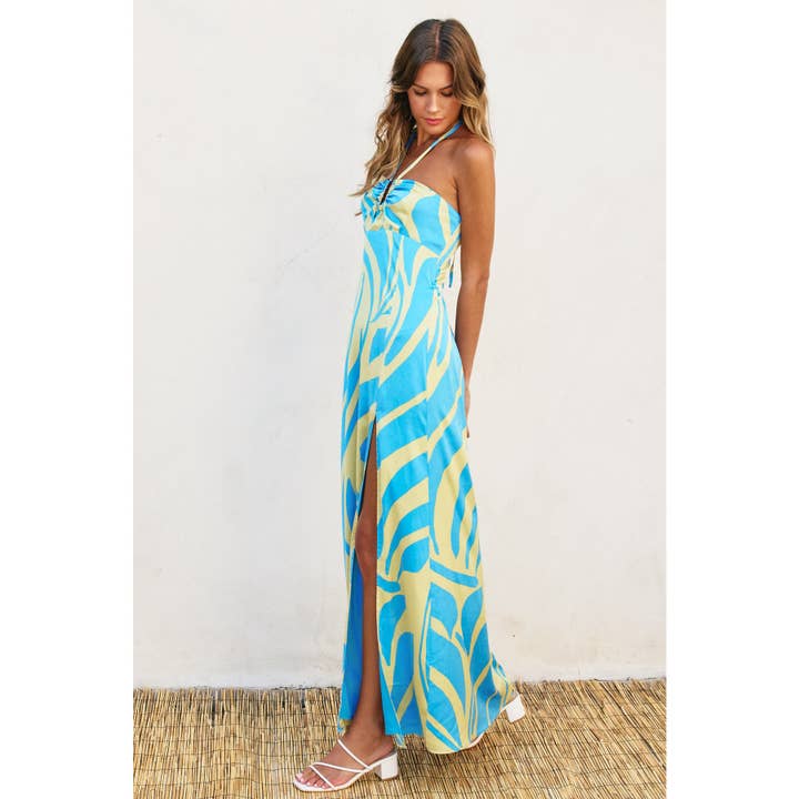 OCEAN WAVES Burst Of Bliss Halter Neck Maxi Dress for wholesale on Faire