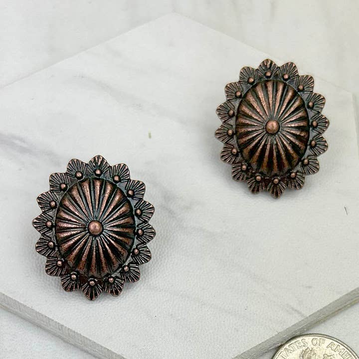 CER240805-13-COPPER Brincos de concho de flor de metal cobre por atacado de Western Elite Jewelry