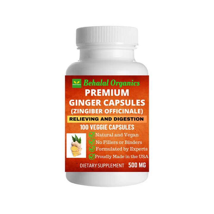 Ginger Capsule Premium Zingiber Officianale 500mg 100CAPs for wholesale by Behalal Organics