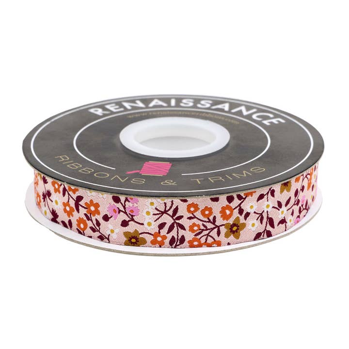 Strawberry - Clothesline Floral in Peach Cream - 7/8" width - by Kimberly Kight - 15 Yard Spool for wholesale by Renaissance Ribbons