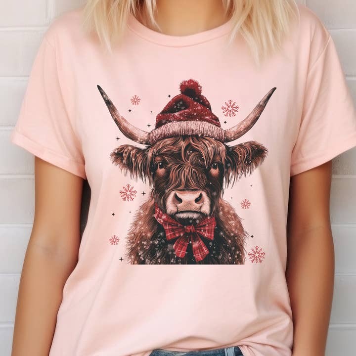 Christmas Highland Cow Country Graphic Tee for wholesale by Par.tees by Party On!