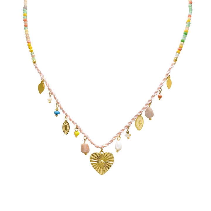 AMORINO SRL - Wholesale Beaded/Pearl Necklace - CRYSTAL NECKLACE WITH HEART CHARMS - NK21124144E976