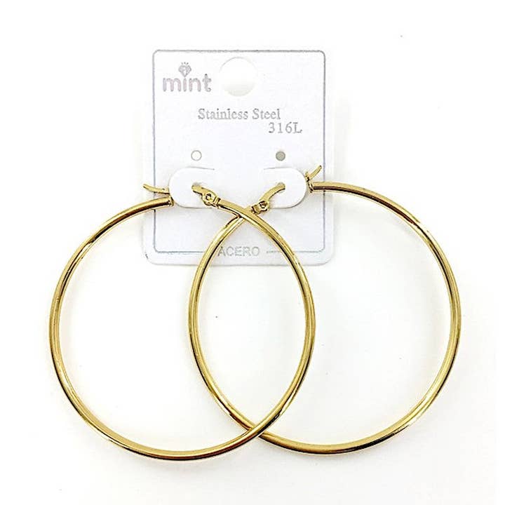 Orecchini a cerchio in acciaio inossidabile da 50 mm per la vendita all'ingrosso da parte di Atlas Fashion