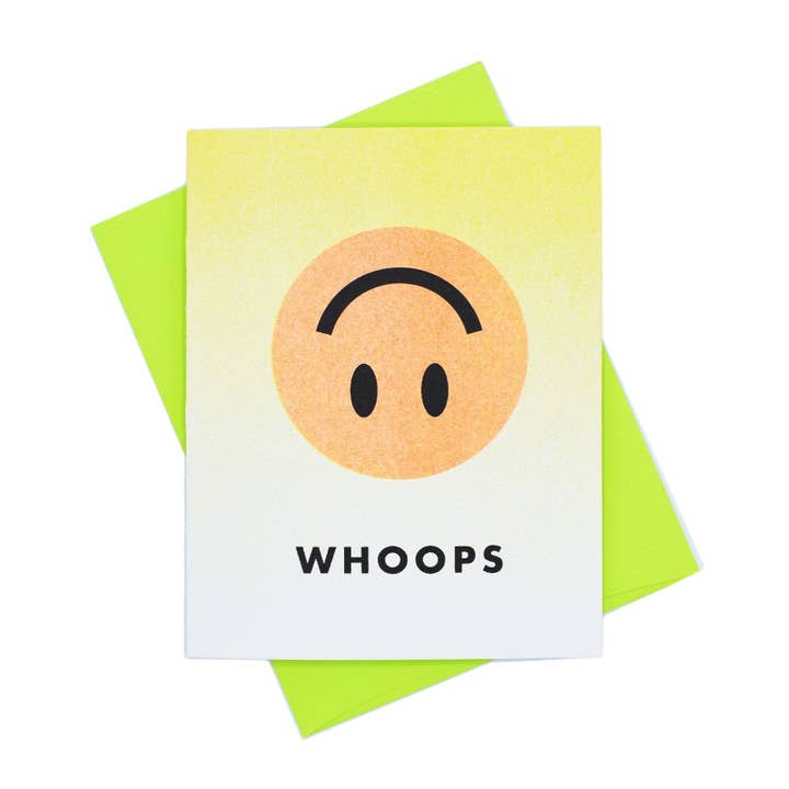 Whoops Smiley Face Card - Risograph Greeting Card for wholesale by Next Chapter Studio