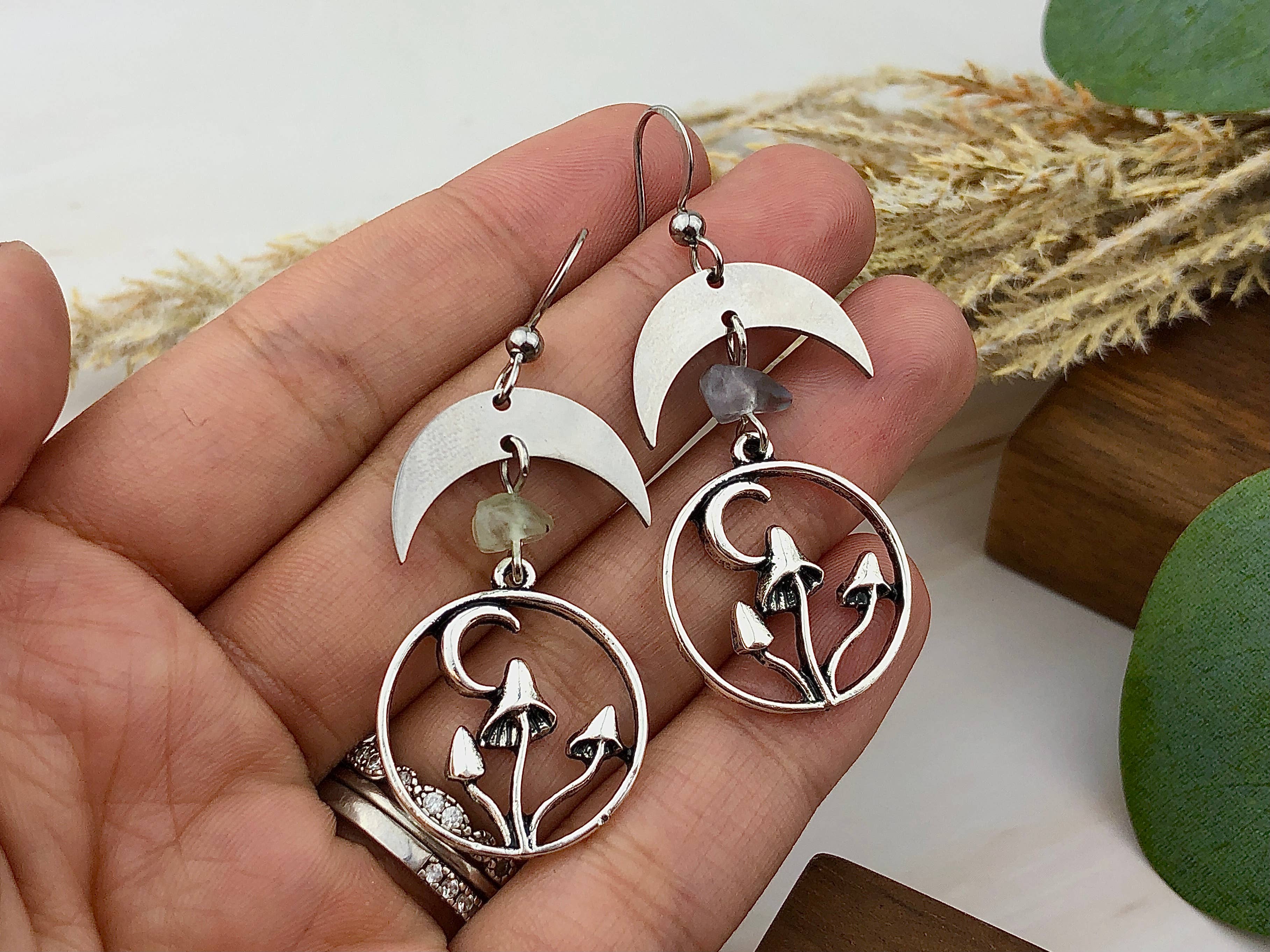 WonderLight Jewelry - Vente Boucles d'oreilles pendantes - Boucles d'oreilles en forme de champignon en pierres précieuses - Affirmation Jewelry9
