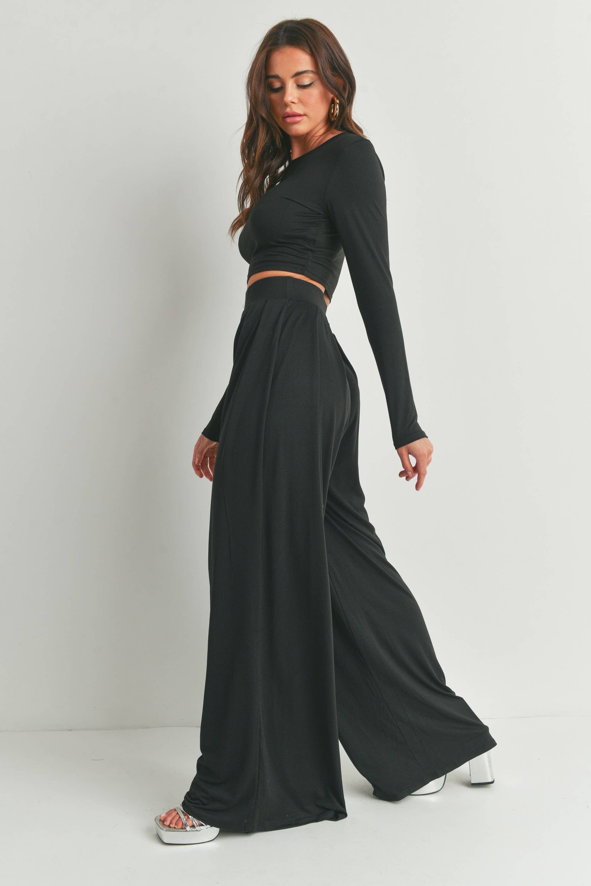 Peace Love Line - Wholesale Top & Pant Set (NOT Loungewear) - Women's - SLI3880 - LONG SLEEVES CROP TOP AND PANTS SET5