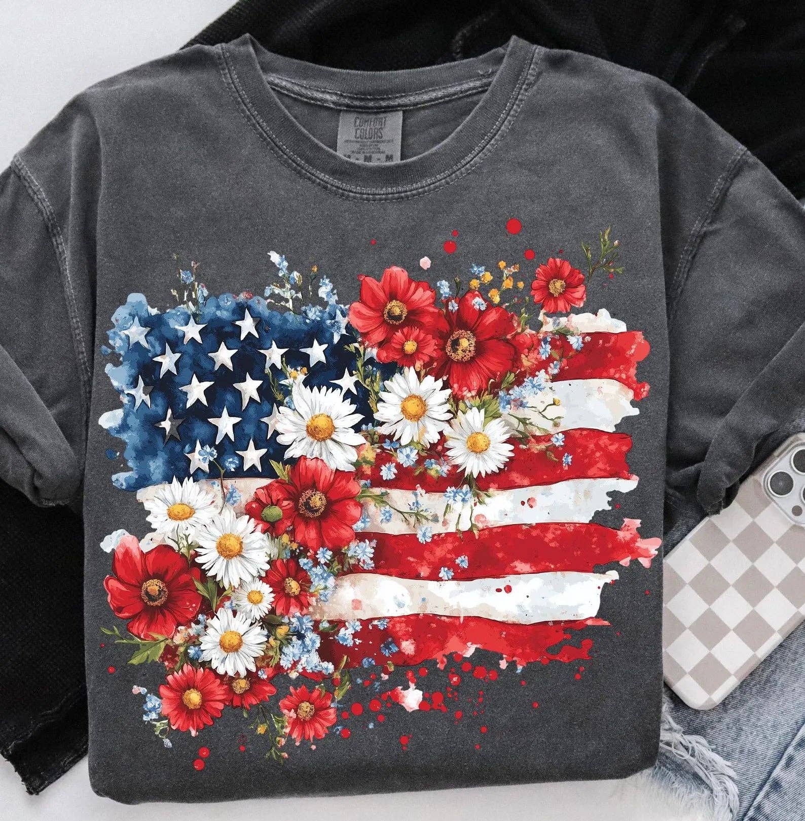 Small Biz Shipping Co - Wholesale Sublimation Transfer - DTF Full Color Transfer - Flag Red Flowers0