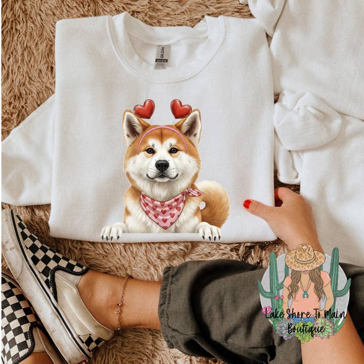 Cute Valentine's day sweatshirt - Valentine Akita for wholesale by Lake Shore To Main