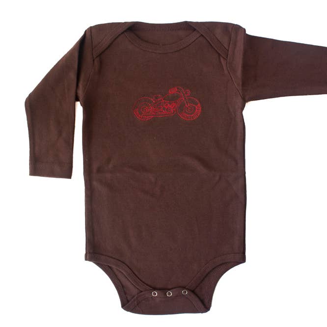 Brown/Red Motorcycle Long Sleeve Romper for wholesale by Two Owls