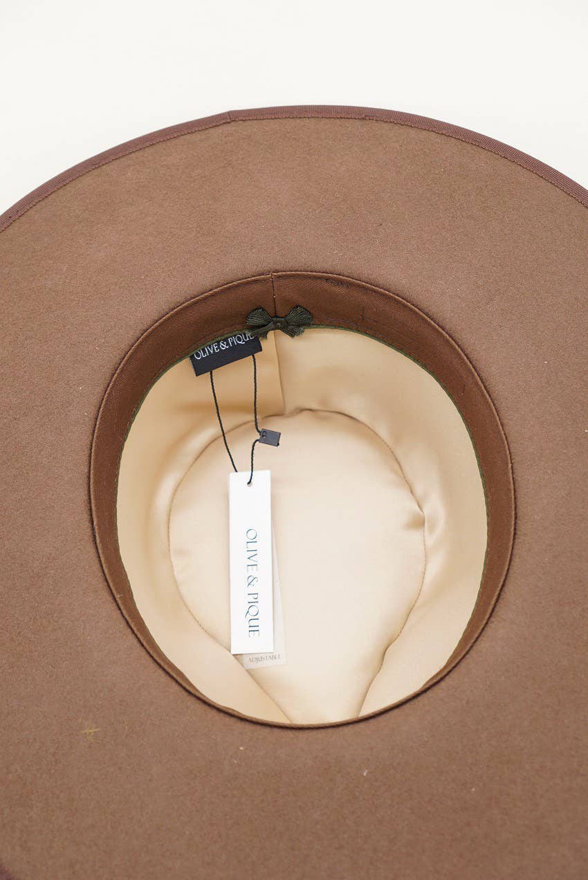 Olive & Pique - Wholesale Fedora - Women's - Leopard Banded 100% Wool Felt Structed Rancher, Satin Lined, Chestnut2