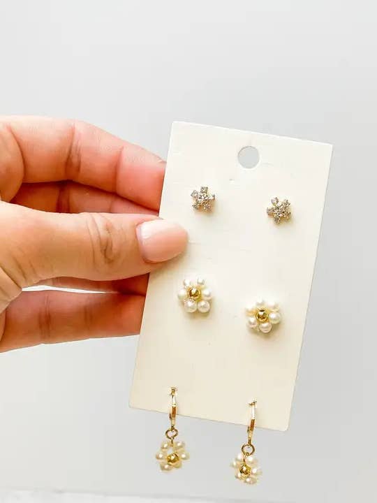 Flower Trio Earring Set for wholesale by Prep Obsessed Wholesale
