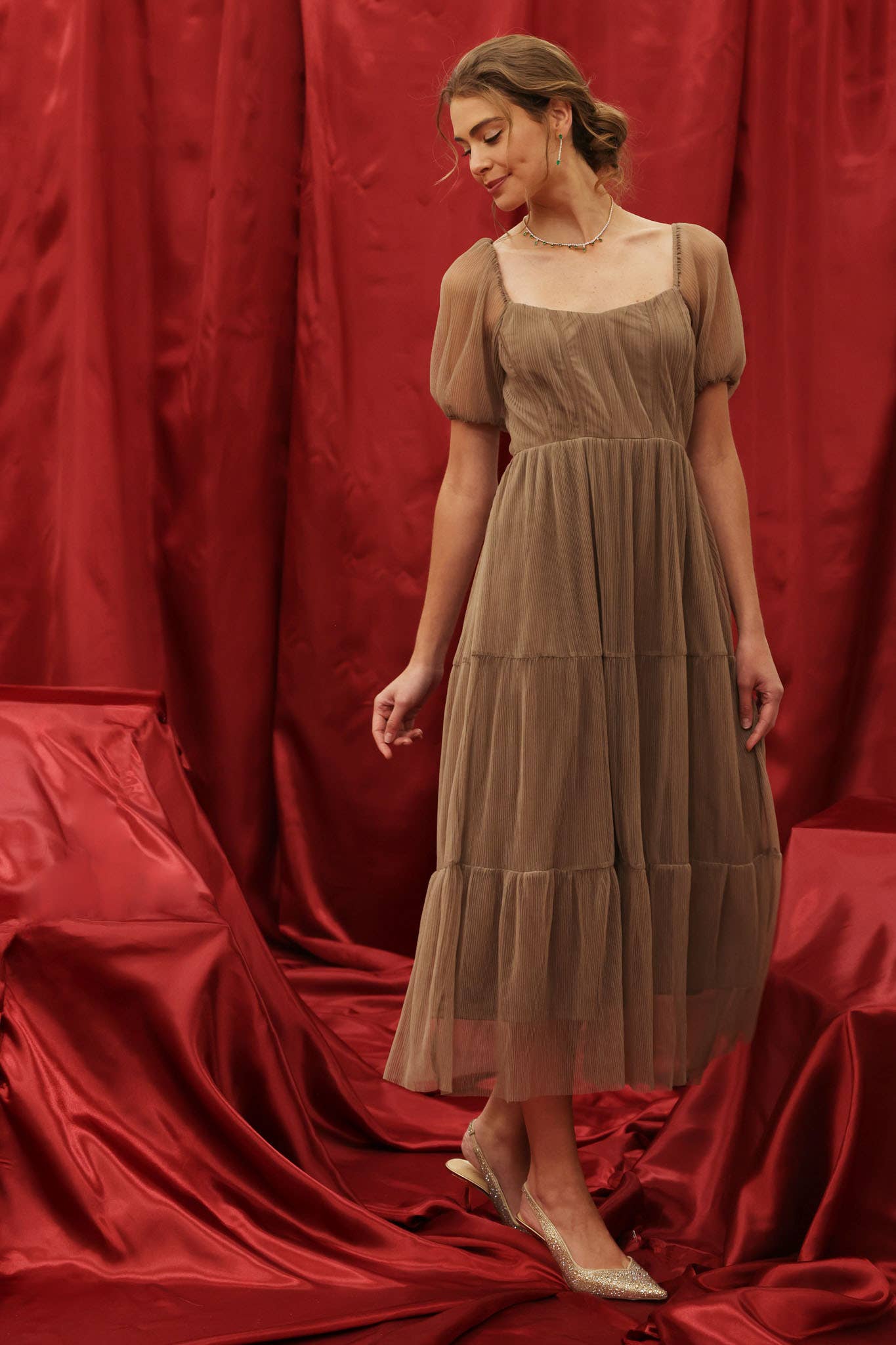 Blu Pepper - Wholesale Jurk - Dames - MIDI-JURK VAN ORGANZA MET POFMOUWEN EN KORSET6