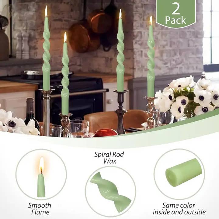 Candles Meta - Wholesale Tapered Candle/Candlestick - 2-Pack Spring New Green Spiral Taper Holiday Decor Candles