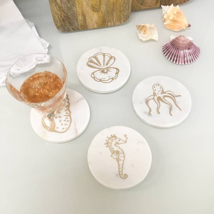 India Handicrafts Inc - Wholesale Coasters - Gold Coast Marble Coasters - Set of 4