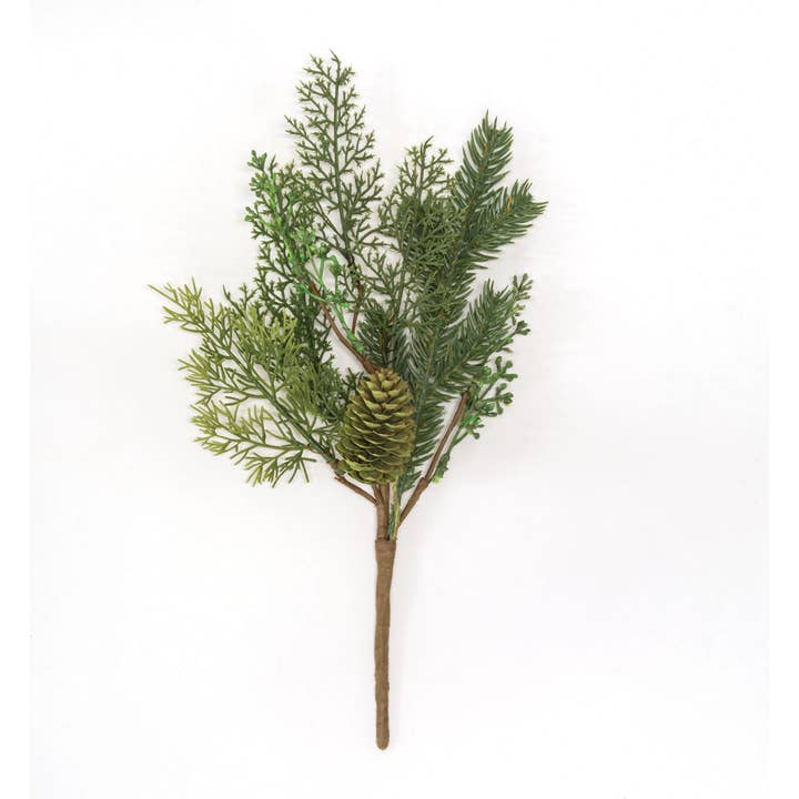 Saybrook Lane - Wholesale Artificial Flowers - Mossy Glen Pine & Cedar Pick, 14"