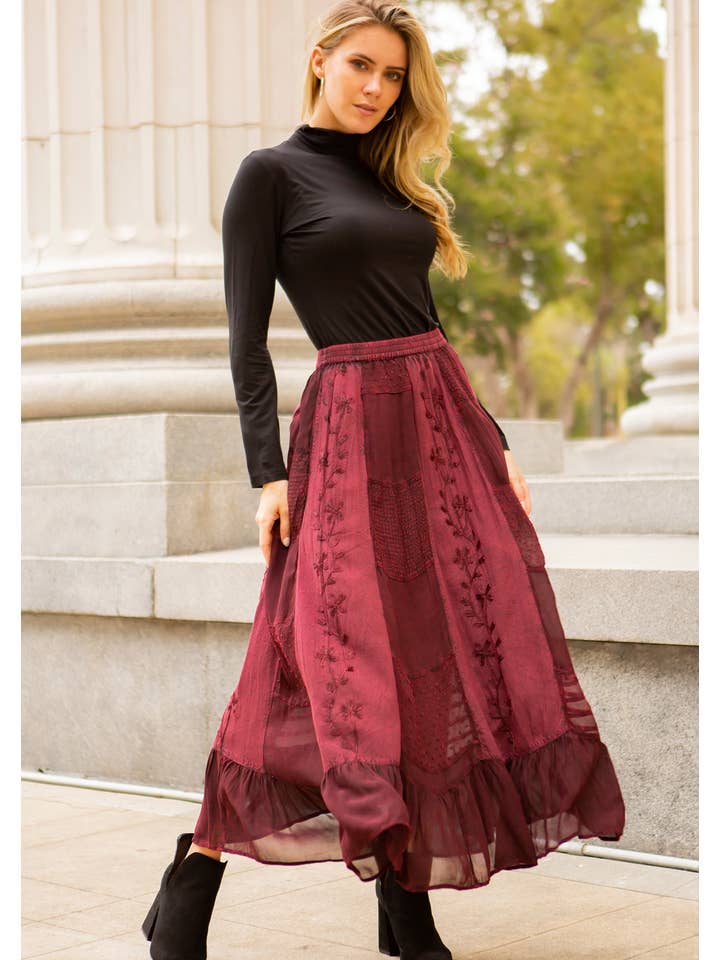 Young Threads - Wholesale Skirt - Women's - Women Patchwork Embroidered Maxi Skirt With Side Pockets4