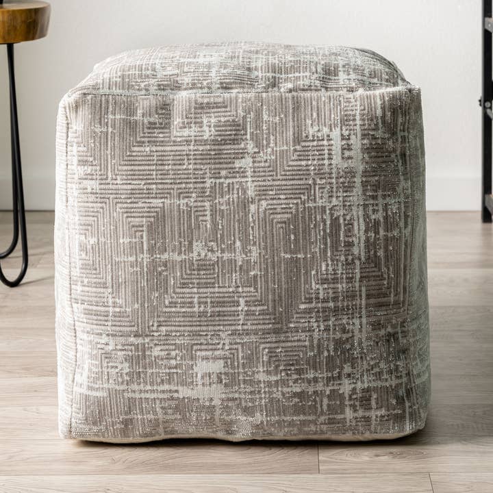 LR Home - Wholesale Pouf - Melisa Transitional Geometric Ultra-Soft Pouf, Gray/Ivory0