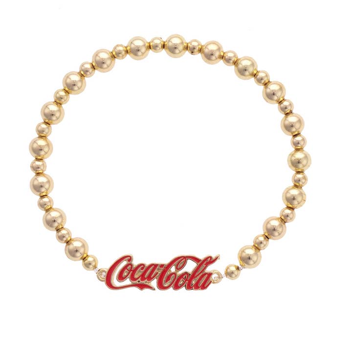 Coca Cola Logo Strækarmbånd i Rød/Skinnende Guld for engroshandel hos Canvas Style