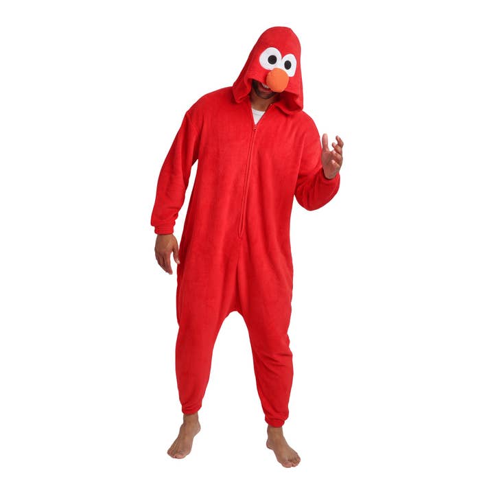 Sesame Street Elmo Adult Red Long Sleeve Hooded Kigurumi Cosplay Onesie Costume Suit for wholesale by Bioworld Merchandising