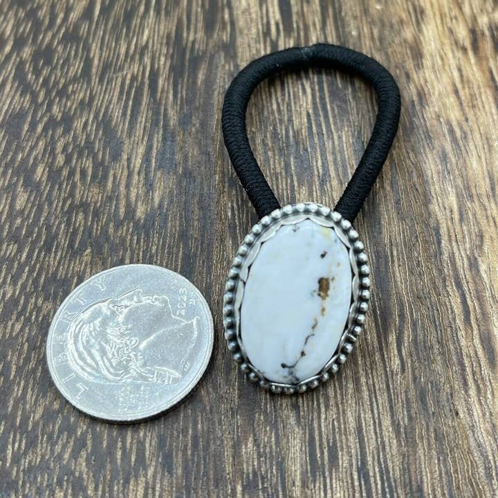 Native City Jewelry – wholesale Hair tie – Native American Navajo Handmade Silver White Buffalo Hair Tie Scott Skeets
