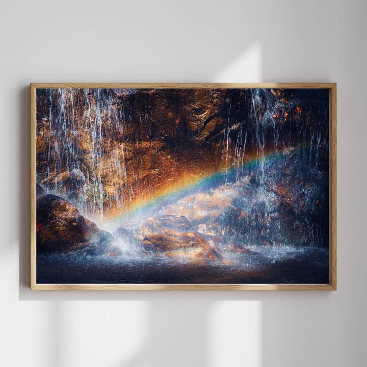 Beaver Meadow Falls Rainbow • Matted Photo Print Wall Art for wholesale by Lit Within | Photography by Kelley Granger