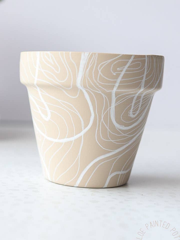 Hand Painted Crazy Line Art Terracotta Pot with Drainage for wholesale by Aloe Painted Pots