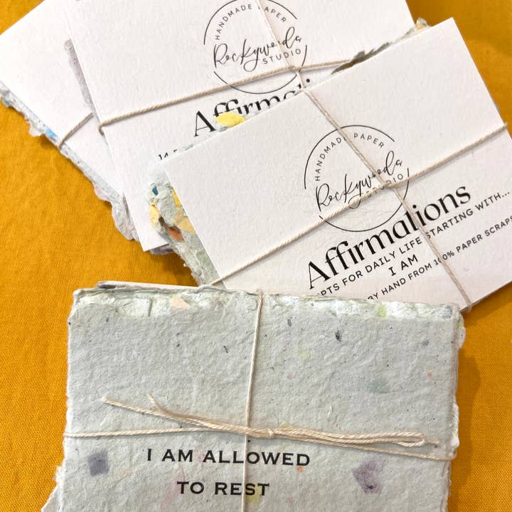 Rockywoods Studio - Wholesale Stationery/Notecard Set - I AM Affirmations Small Cards on Multicolored Handmade Paper4