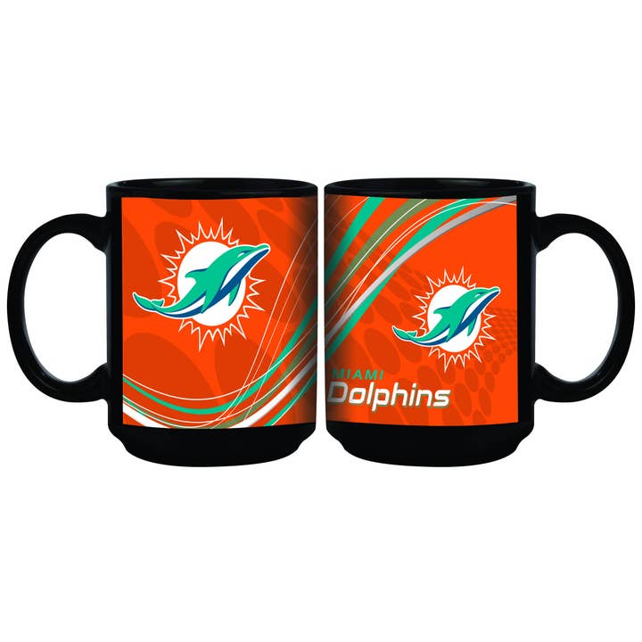 MIAMI DOLPHINS 15OZ BLACK MUG for wholesale by Good Tymes Enterprises Inc