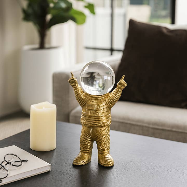 Decorative Figurine - Gold Metal Astronaut Orb Head, 9 in. for wholesale by Sagebrook Home