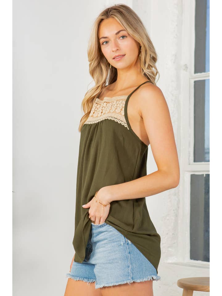 Orange Farm Clothing - Wholesale Blouse - Women's - Lace Trim Detailed Cross Back Top-3 COLORS*