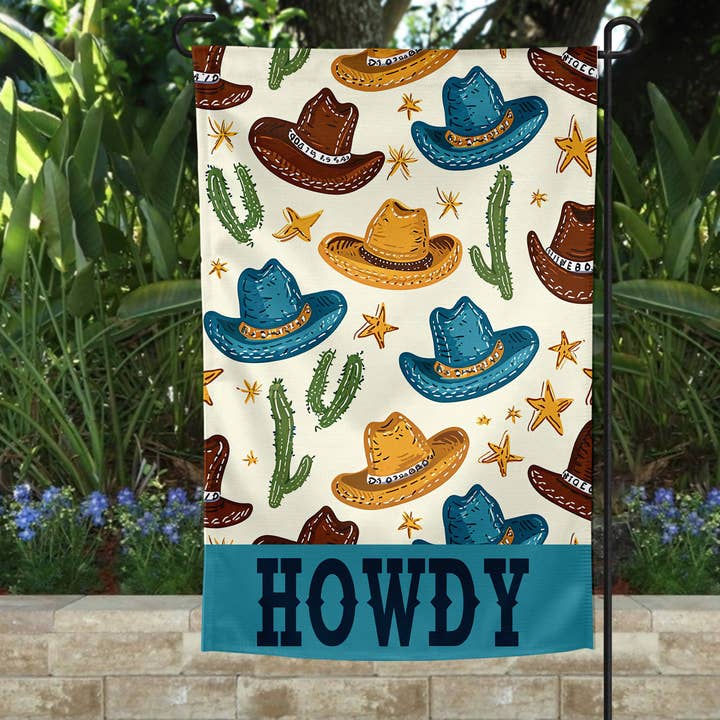 Garden Flag - Howdy Hats Blue Texas for wholesale by The Spotted Zebras