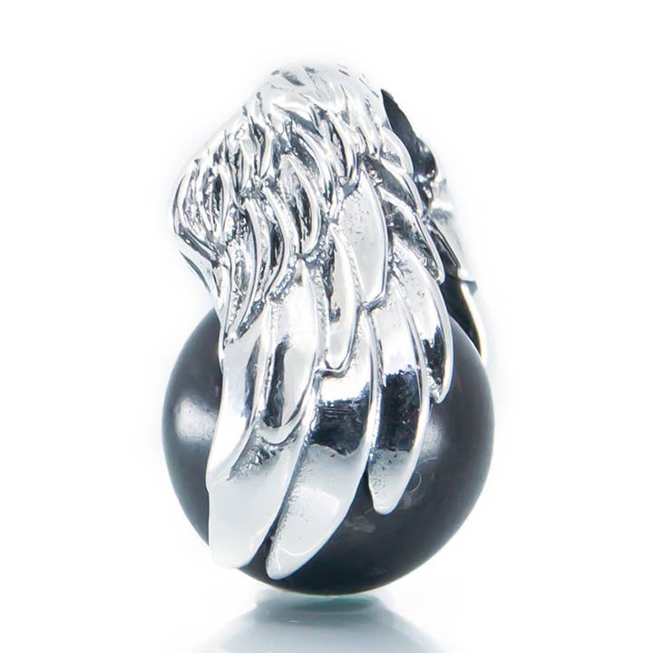 Charm-Anhänger Wings of Protection & Schungit aus Sterlingsilber für den Großhandel von Aurora Charm