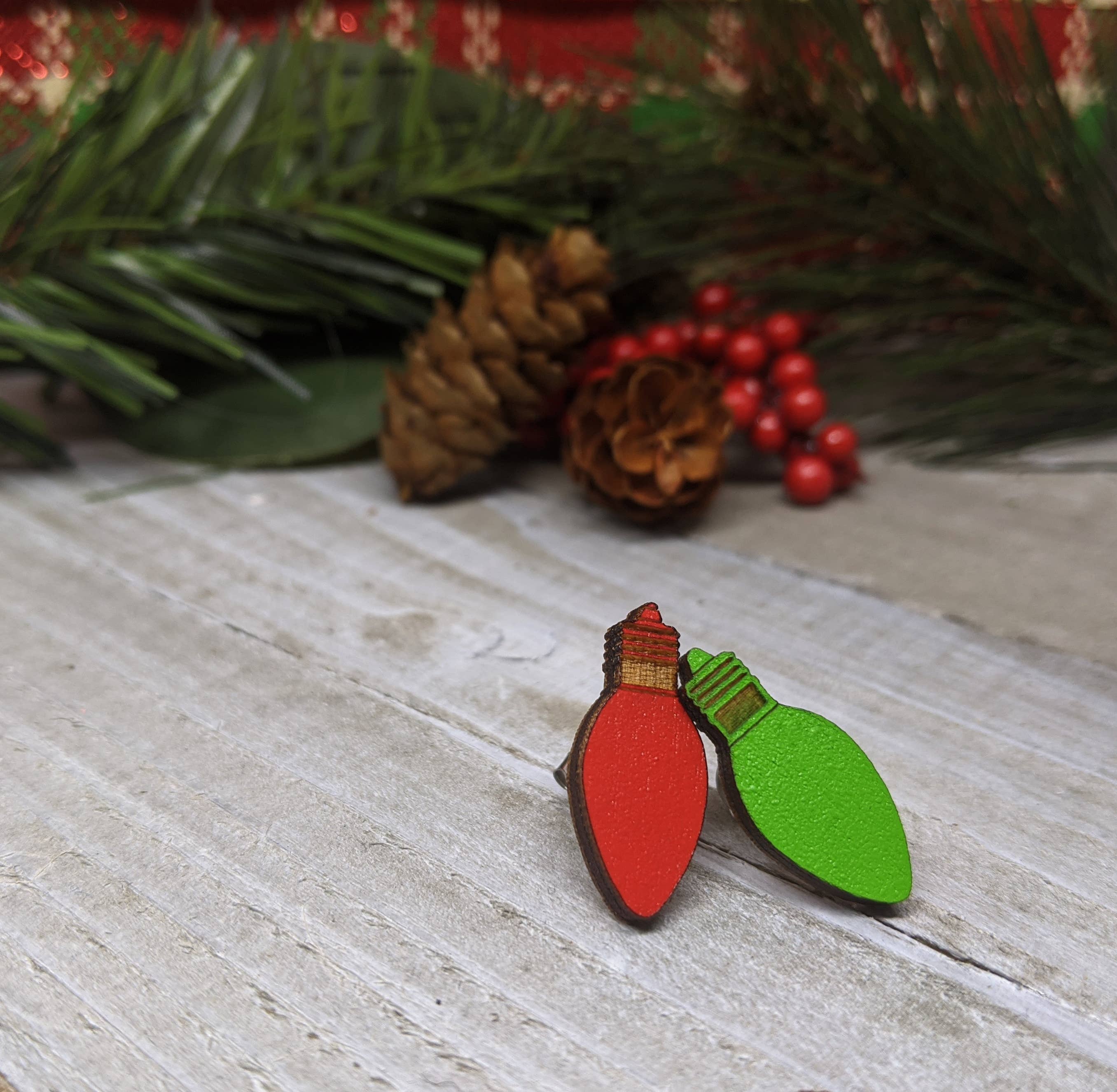 Happy Merry Christmas Xmas Red Light Bulb Stud Post Pierced Earrings Charm NEW 