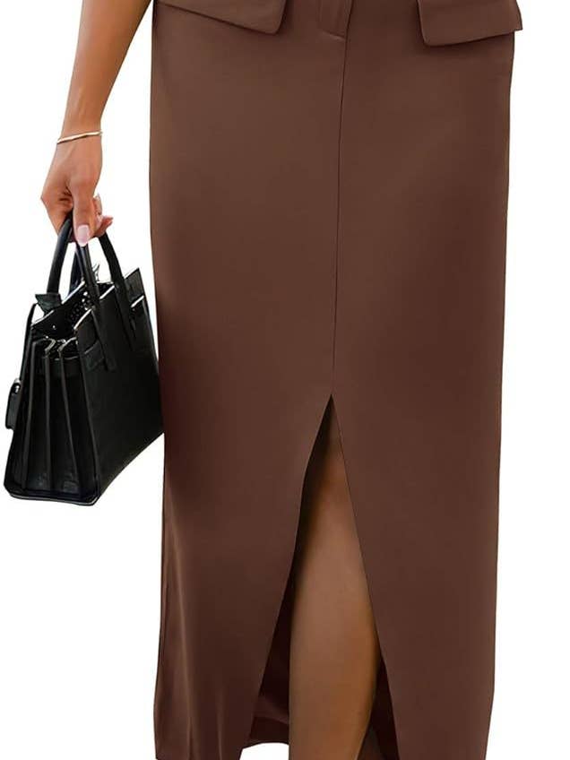 Elegant High Waist Midi Skirt with Front Slit for wholesale by Suhkasana