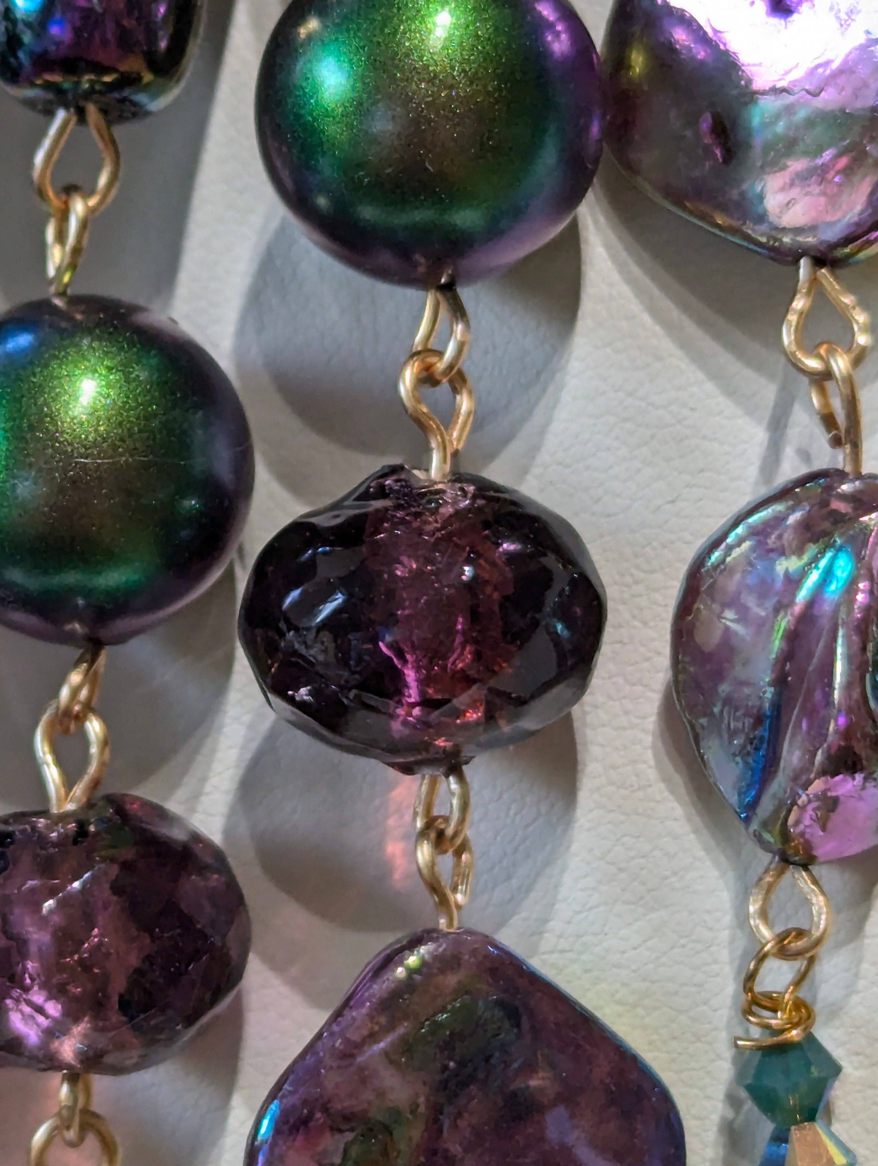 Gay Isber Designs - Wholesale Bib Necklace - Unique Vintage-Inspired Bib Purple Green Necklace with 1970s Austrian AB Acrylic Beads and Swarovski Crystals - One-of-a-Kind Design by Sugar Gay Isber9