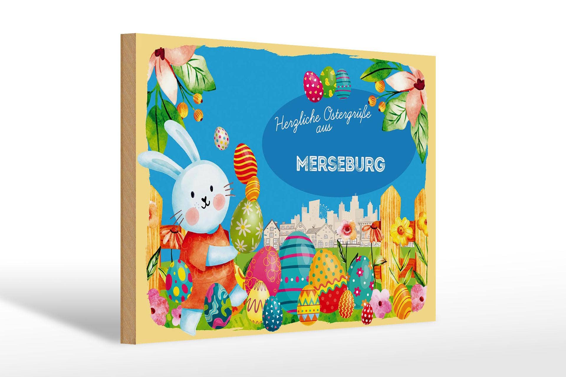 Femer - Wholesale Sign - Easter Easter greetings wooden sign 30x20cm MERSEBURG gift decoration wooden sign0
